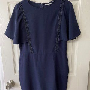 New York & Company navy ruffle sleeve romper skort dress